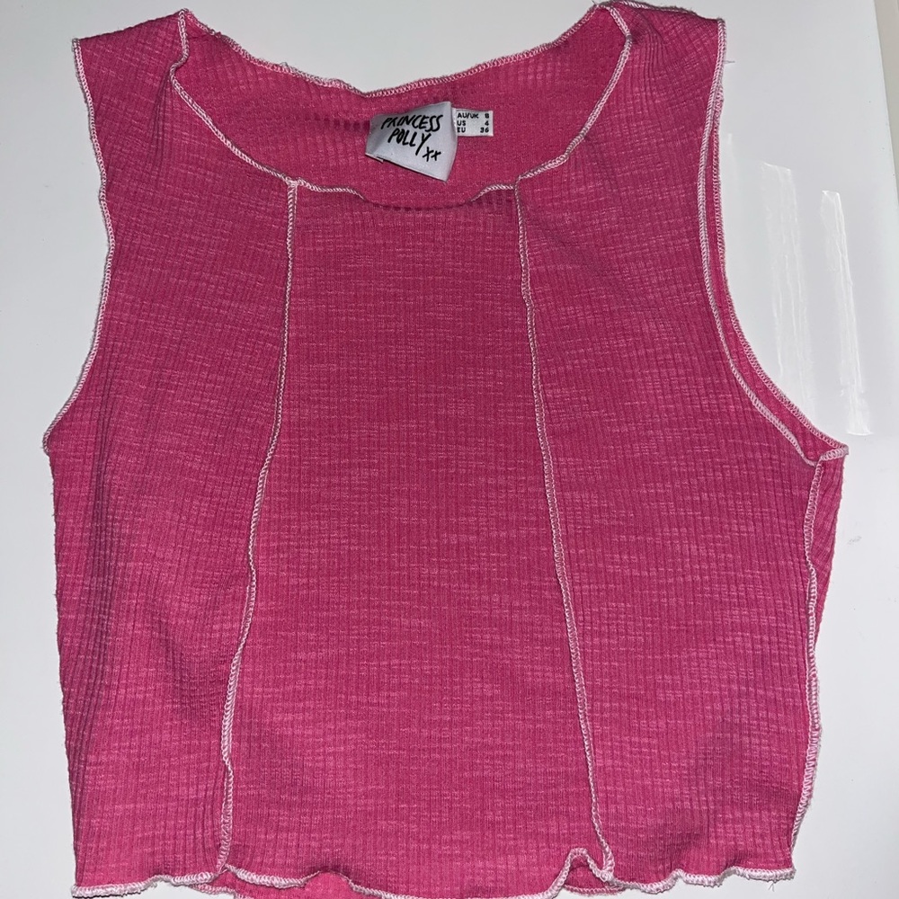 Princess Polly pink and white cropped top